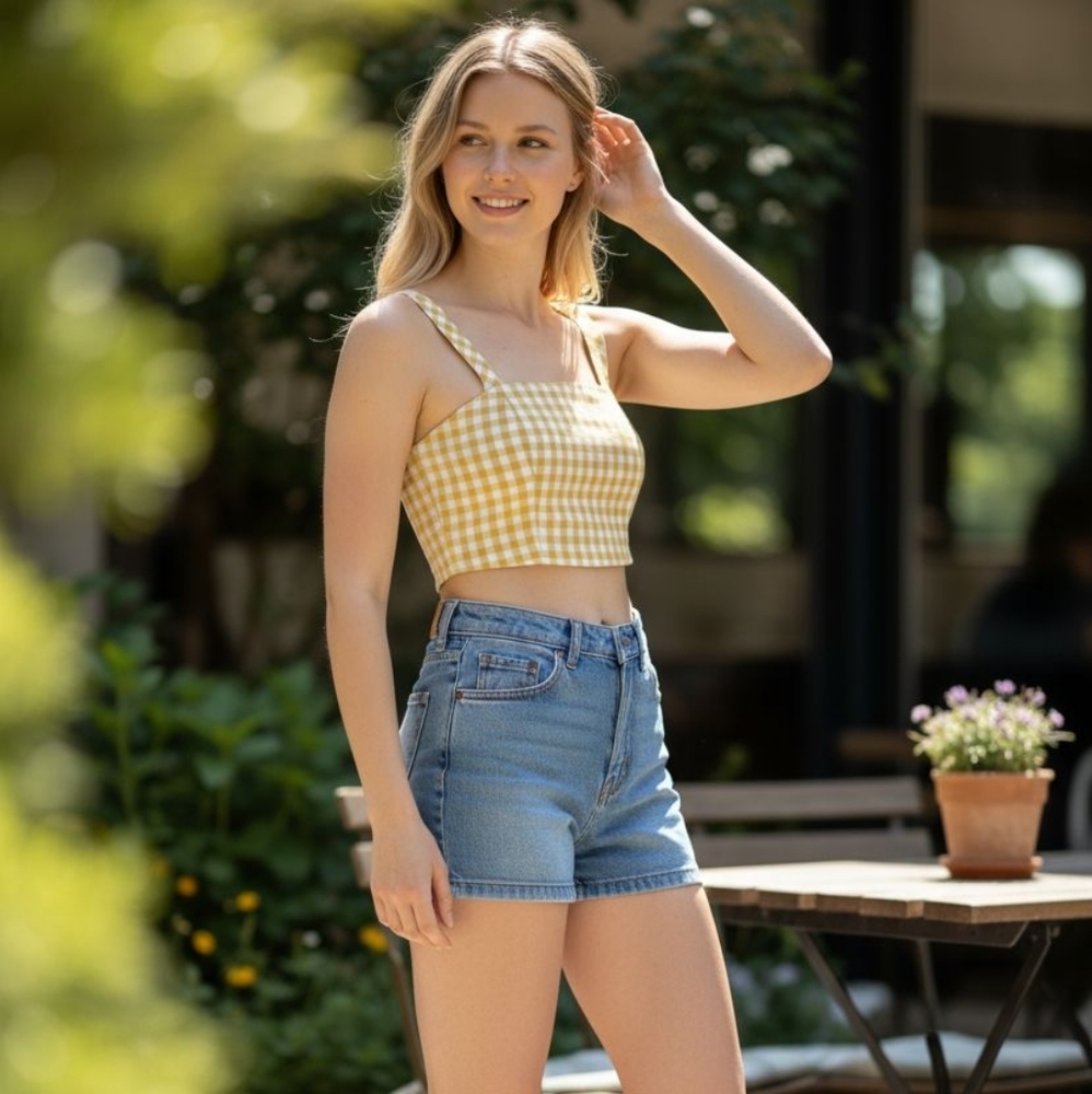 😻 3/$30 Olia Yellow Gingham Crop Top Size Medium